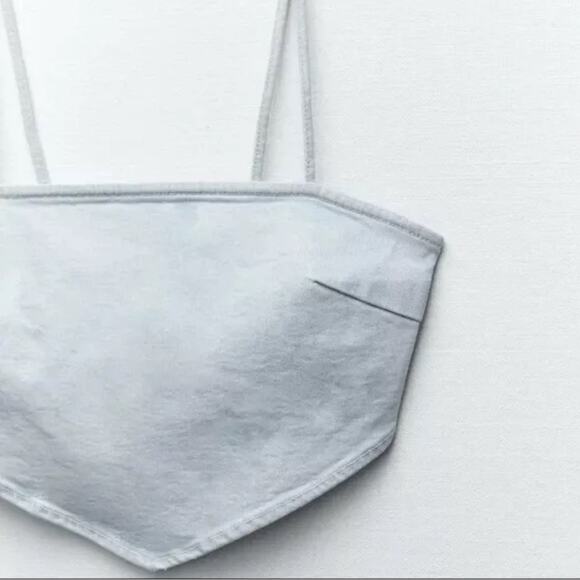 ZARA Light Denim Crop Top Bustier Side Zip Straps Size Small - Picture 3 of 4